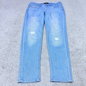 White House Black Market Jeans Girlfriend Blue Distressed Pockets Size 4